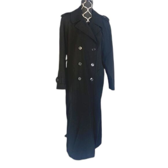 Jonathan Michael Wool VTG Black Double Breasted Made in USA Trench Jacket Sz 10 - Picture 1 of 13